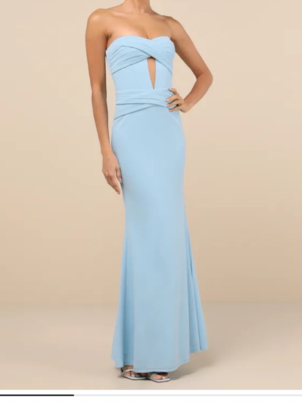 Lulus Elegant Finesse Light Blue Pleated Cutout Maxi Dress Size Small New